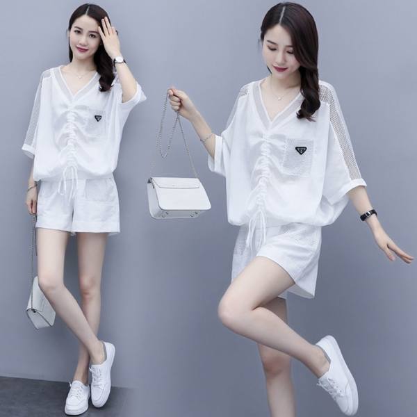 Summer new hollow out splicing Shorts Set Korean fashion casual casual suit pants two-piece set women's wear