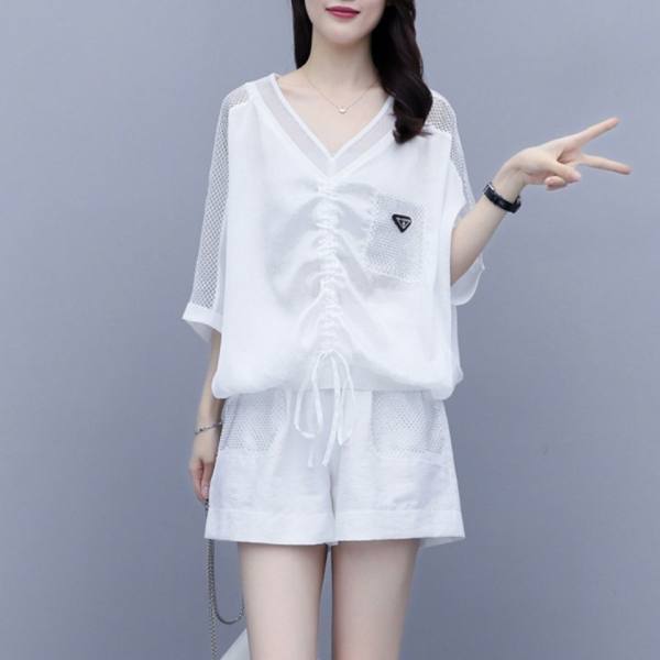 Summer new hollow out splicing Shorts Set Korean fashion casual casual suit pants two-piece set women's wear