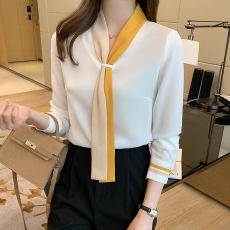 批发实拍雪纺衫上衣v领白衬衫女2026春新款设计感小众<b class='q'>轻熟</b>风女装