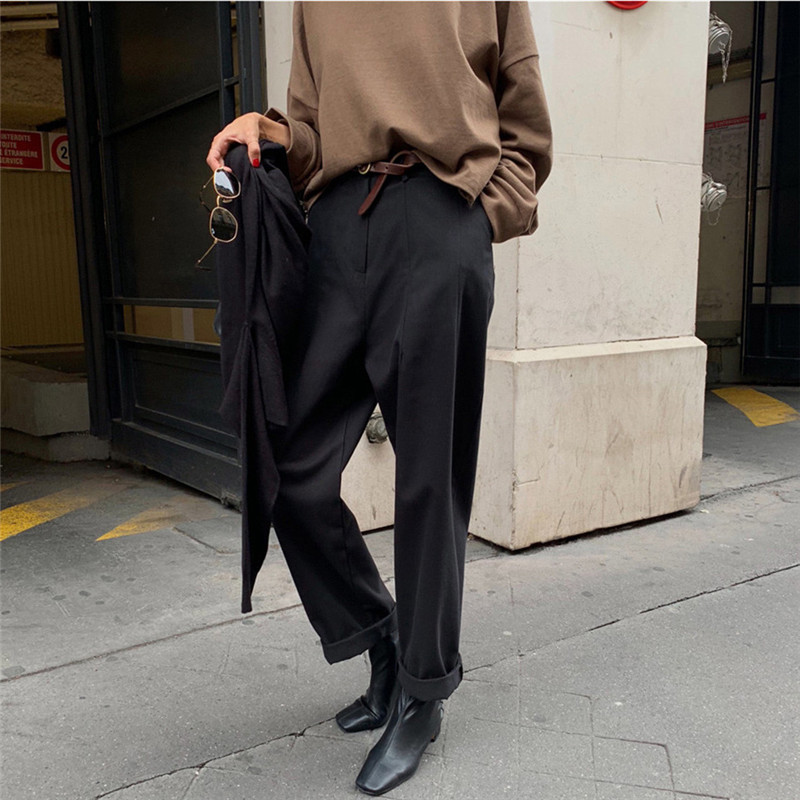 韩版简约宽松大码休闲裤太子裤女2021春秋文艺显瘦气质