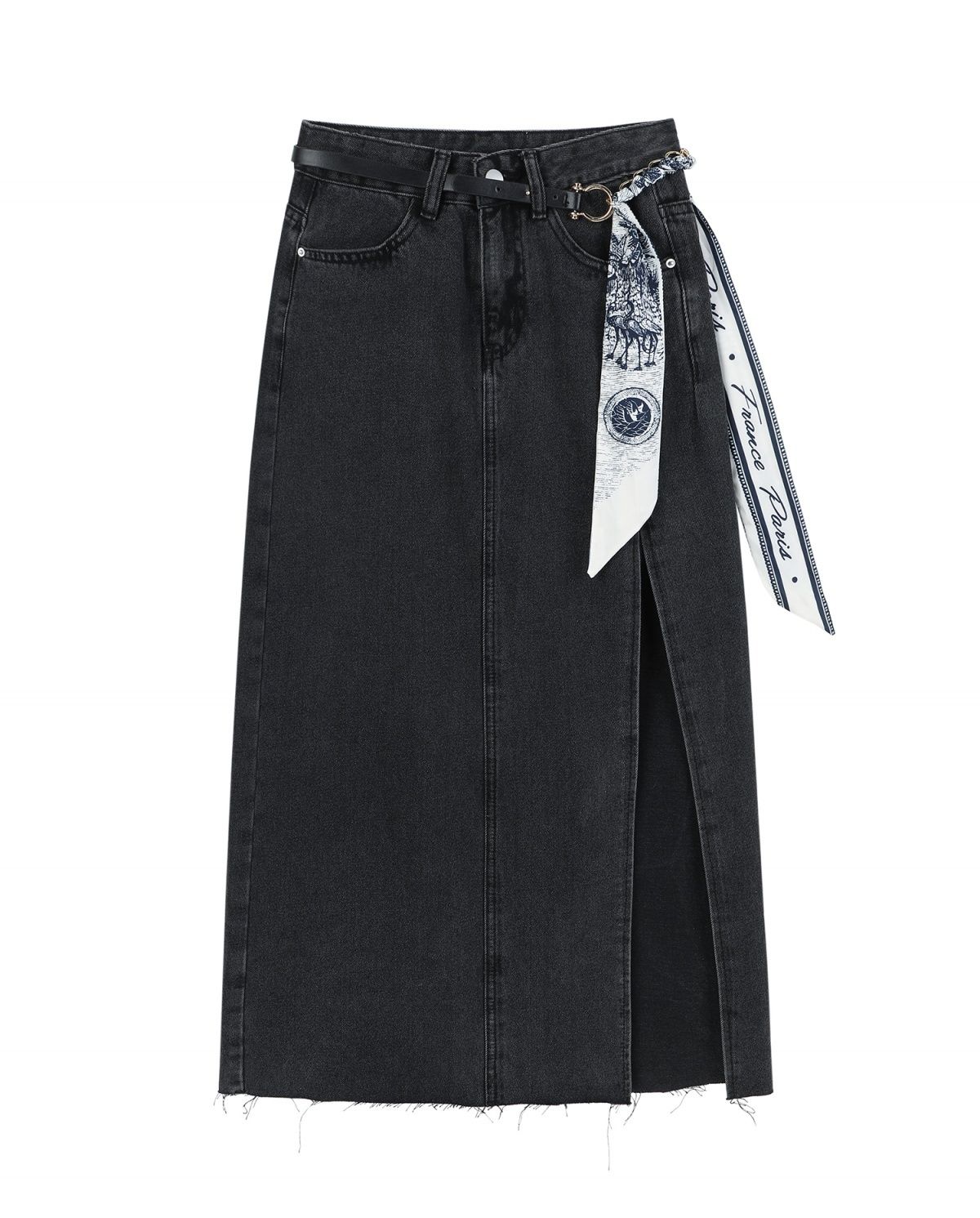 韩版设计感开叉牛仔裙2021夏季新款女时尚系带a字裙高腰裙子潮ins