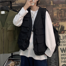 批发实拍控37机能多口袋工装风日系背心马夹男女潮牌嘻哈运动黑色马甲