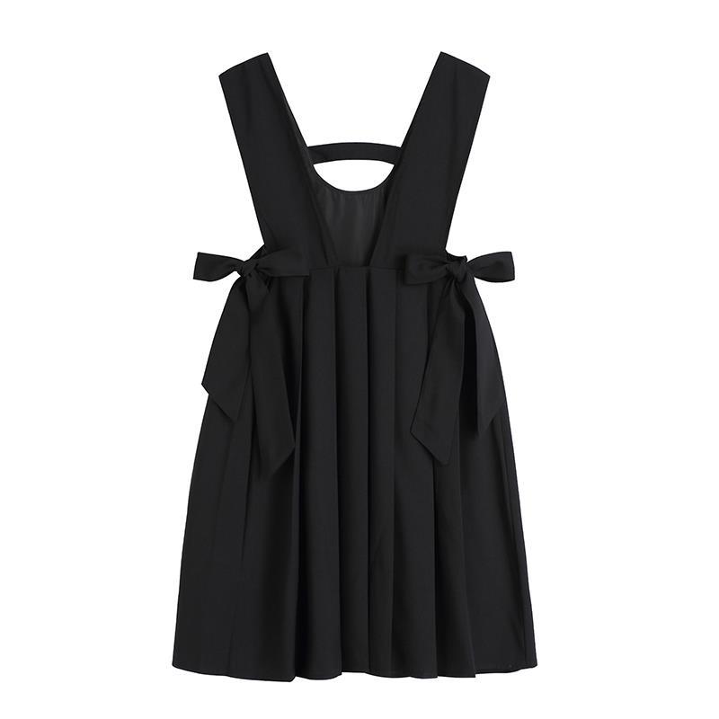 学院风小个子背带连衣裙女2021春夏新款蝴蝶结裙子ins显瘦百褶裙