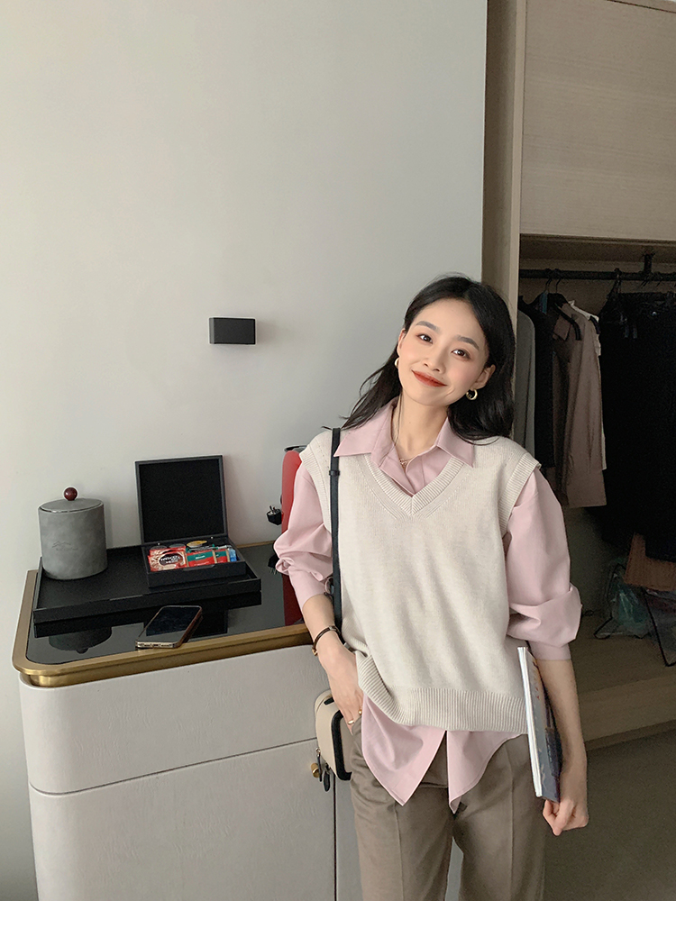 南瓜谷 心机开叉马甲~羊毛v领外搭纯色v领叠穿针织马夹女 z0038