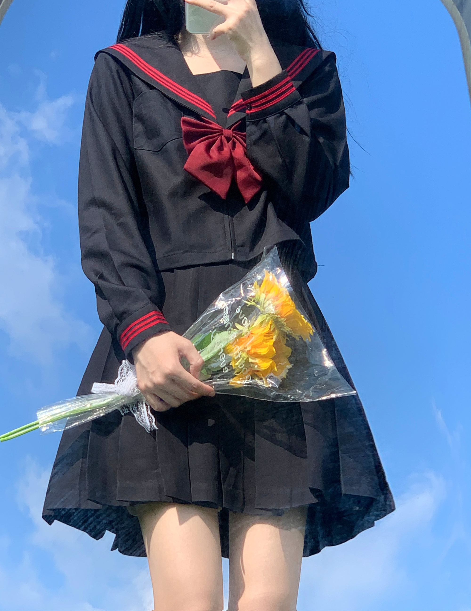 实拍jk正统水手服赤三本学生套装女长袖秋季基础款学院海军制服