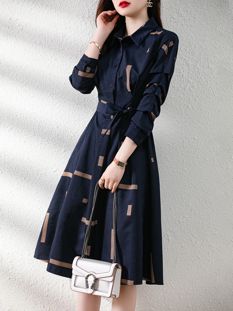 2021年秋季新款黑色洋气气质收腰显瘦韩版中长款衬衫连衣裙女
