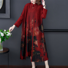 批发妈妈装2021新款<b class='q'>秋</b>季中年套装女洋气高贵连衣裙时尚气质两件套大码