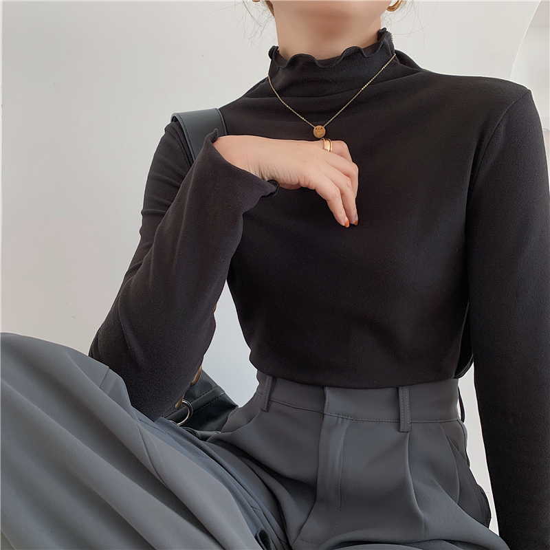 ~Non réduit~Col semi-haut de style printemps 2024 avec bordure champignon noire, base chaude épaissie en velours allemand double face_voghion.com