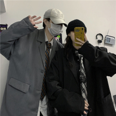 批发实拍控63韩国宽松休闲小众黑oversize灰色西装外套男女春秋薄款潮