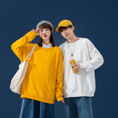 批发21新款秋季长袖圆领卫衣男女生同款休闲宽松纯色纯棉情侣外套潮流