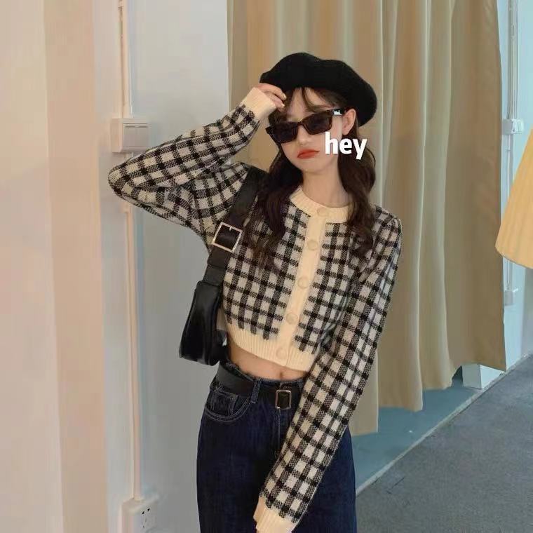 Sweater cardigan, early spring top, women's chic short style, niche design, 2021 new loose fit, long sleeved outerwear_voghion.com