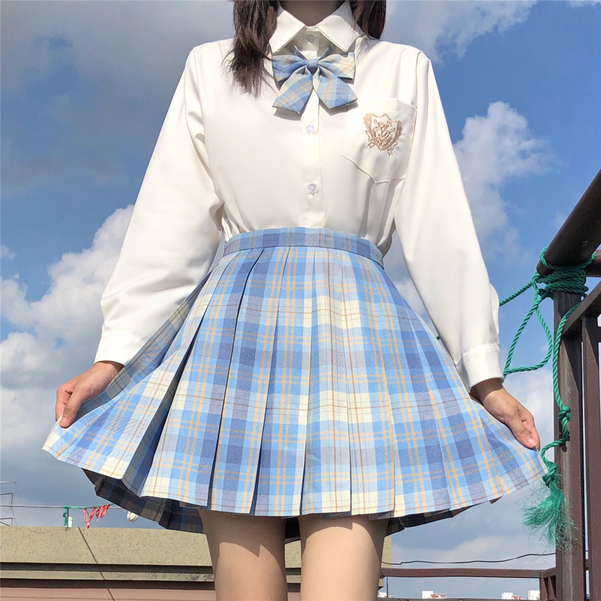 实拍现货909冰淇淋jk格裙014白色清风长袖