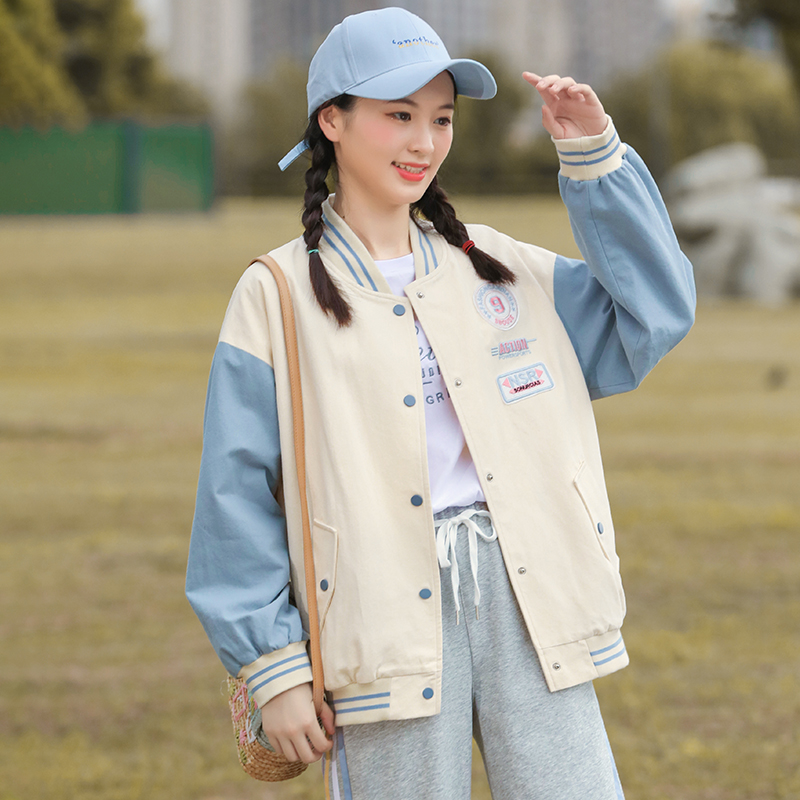初中学生棒球服外套春秋季少女大童高中女生秋装夹克撞色学院风