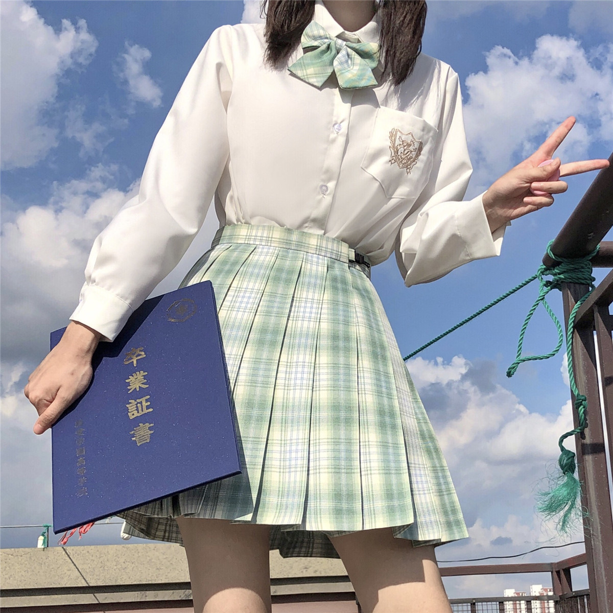 实拍现货907雪松jk格裙014白色清风长袖