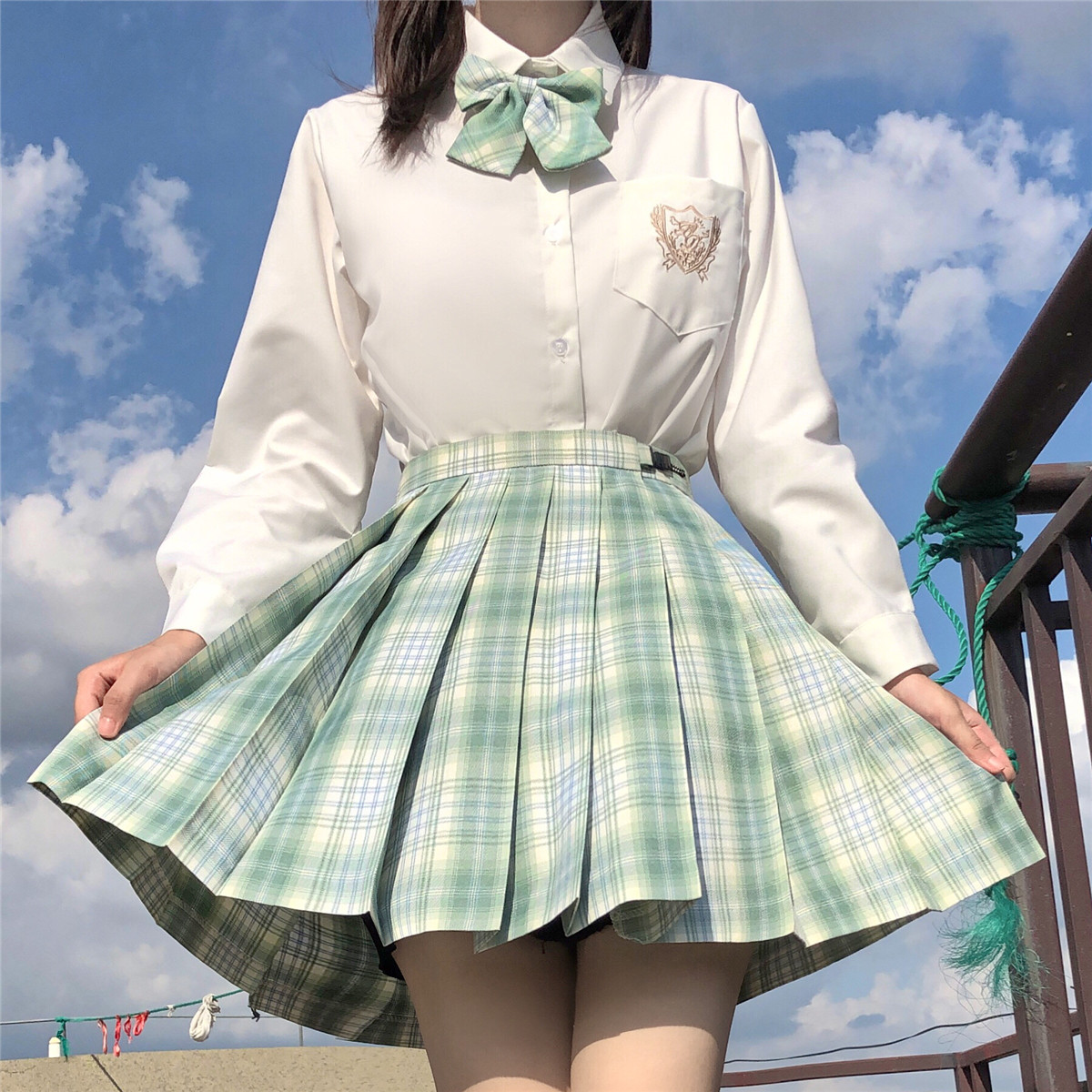 实拍现货907雪松jk格裙014白色清风长袖