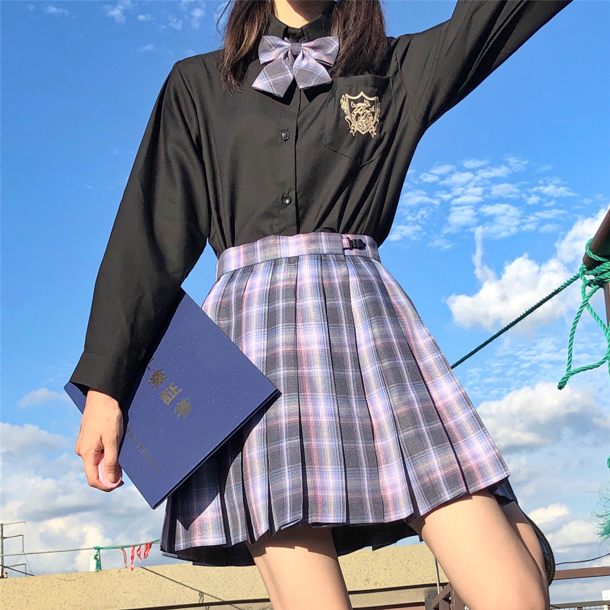 实拍现货918浪漫不死jk格裙014黑色清风长袖