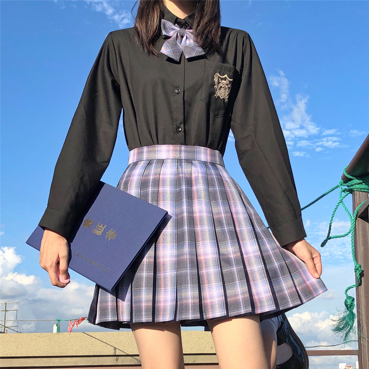 实拍现货918浪漫不死jk格裙014黑色清风长袖