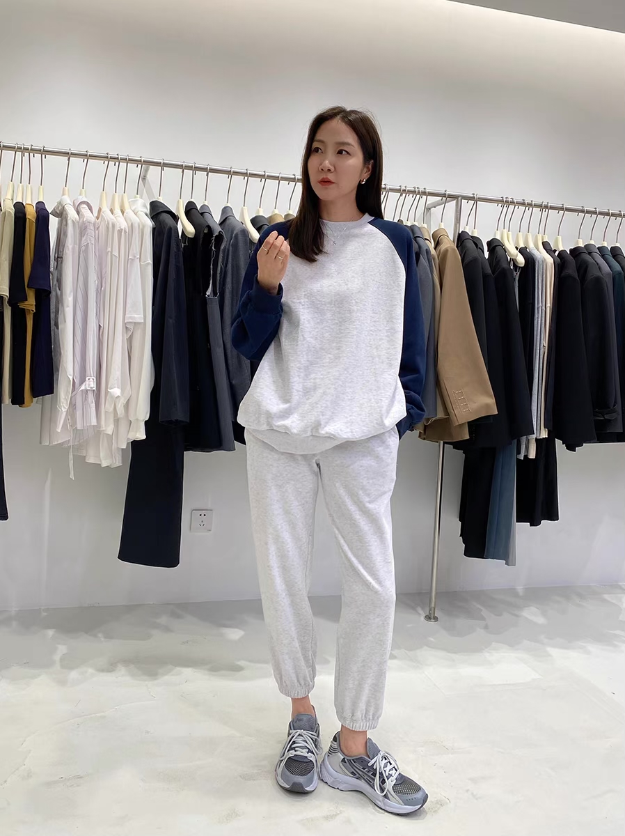 现货widelia陈姬儿早秋韩版拼色套头长袖卫衣9282 休闲束脚卫裤