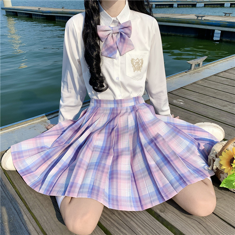 jk制服馆全糖啵啵发光银线格裙jk日系百褶裙学生半身裙_七月半夏jk