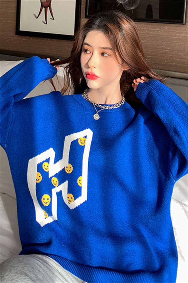 深蓝色针织衫女2021年春秋新款女神炸街网红欧货大版毛衣中长外套