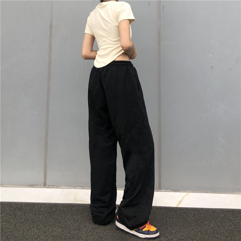 实拍 实价 手工编织抽绳裤高街直筒休闲黑色长裤