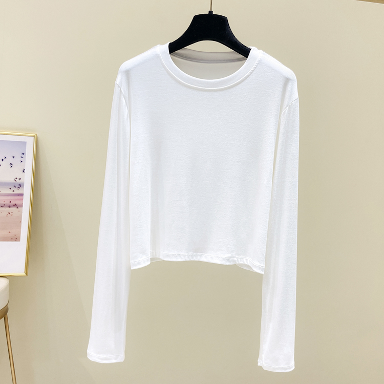 春秋圆领纯色长袖基础款经典短款打底衫内搭上衣女百搭白色t恤潮