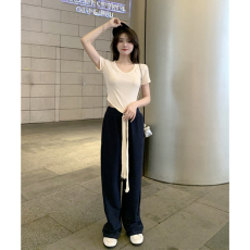批发65米呢#初秋慵懒风遛弯<b class='q'>裤</b>女显瘦垂感拖地编织粗抽绳休闲运动<b class='q'>裤</b>