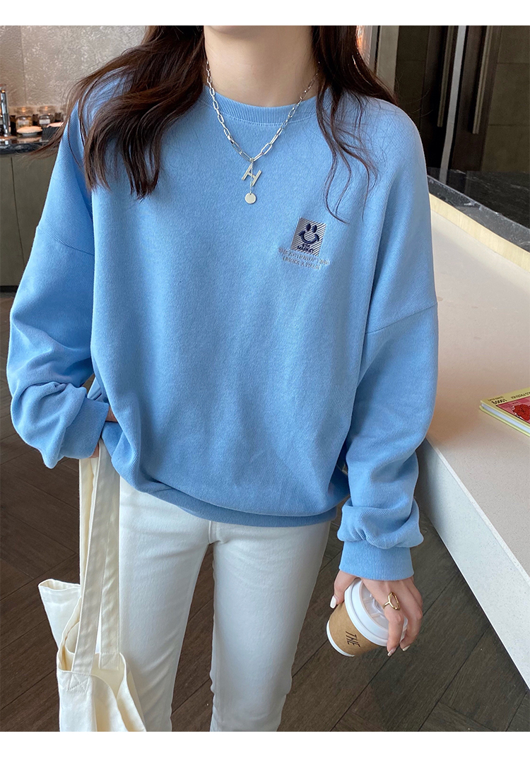 圆领卫衣女2021年新款春秋薄款宽松韩系长袖秋装无帽套头外套上衣