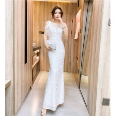 批发实拍 高端晚礼服新款宴会高贵气质名媛流苏鱼尾主持人亮片连衣裙