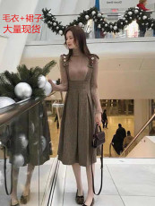 秋装2021新款毛呢背带连衣裙女减龄显瘦显高法式中长款两件套裙子