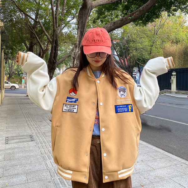 官图实价酷丝棉复合网布薄款棒球服外套女学生情侣开衫夹克