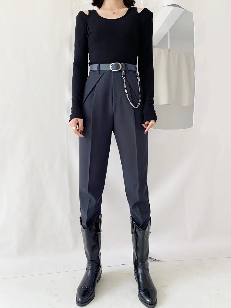 2021秋季新款韩版骑士裤九分裤配皮带