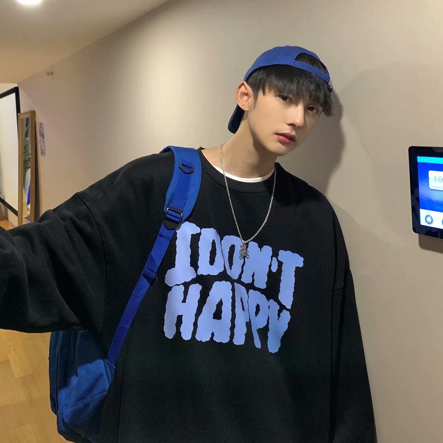 网图无帽卫衣男潮ins春秋宽松高街圆领衣服秋季港风潮牌2021新款