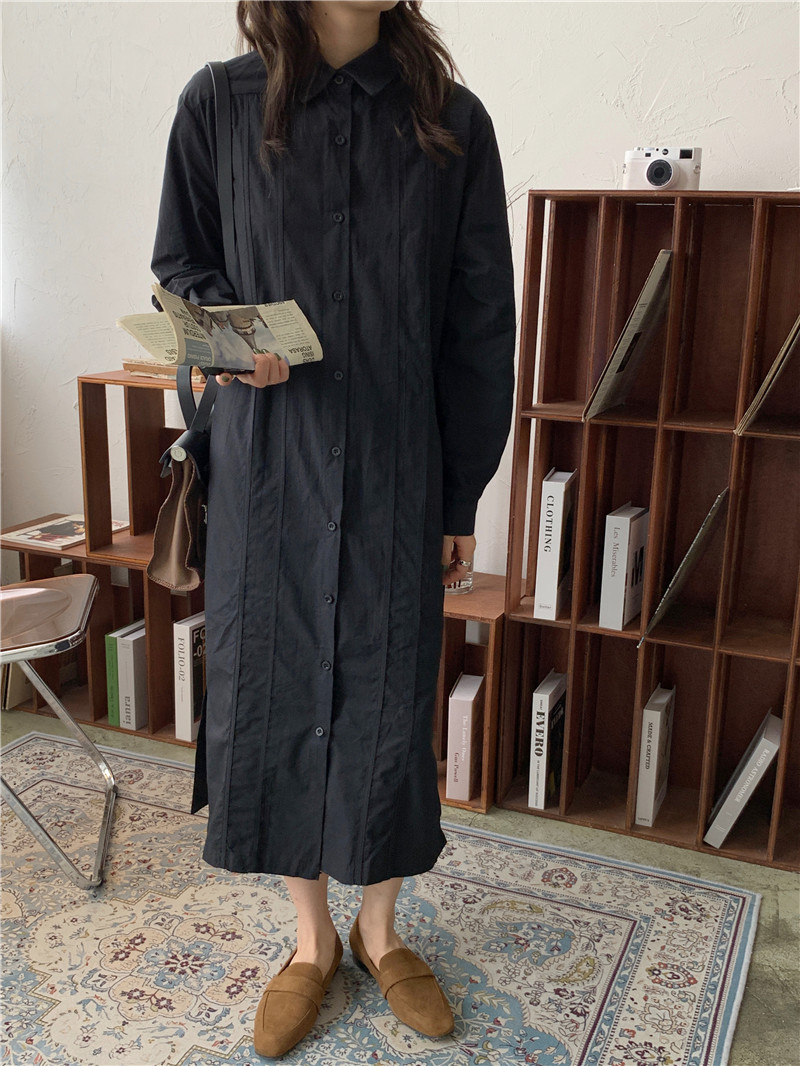 实拍 甜美宫廷风皱褶衬衫式连衣裙