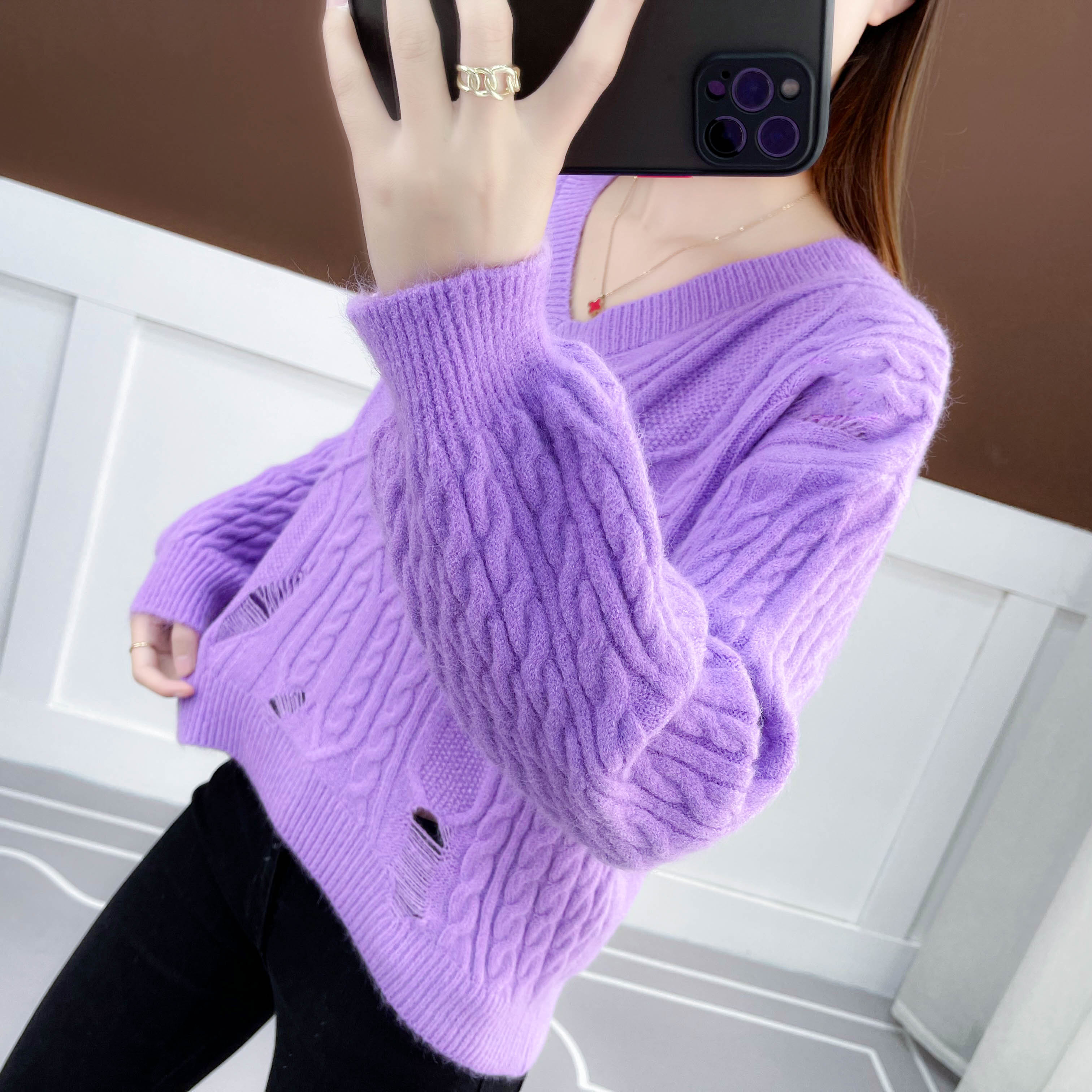 紫色毛线织毛衣花样图片