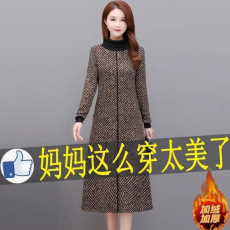 批发有口袋妈妈装秋冬季新款加绒加厚洋气<b class='q'>连衣裙</b>长款大码打底裙