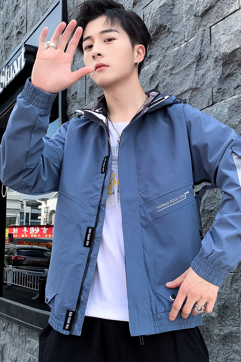 2021春秋季新款外套男士韩版潮流休闲工装潮牌上衣服连帽牛仔夹克