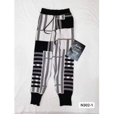 批发秋冬新款经典黑白不规则拼色九分哈伦萝卜裤<b class='q'>个性</b>炸街格纹针织裤女