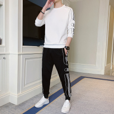 批发23秋<b class='q'>冬</b>新款男套装青年时尚潮流二件套拼接设计港风健身跑步男装衣