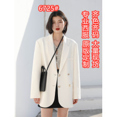 批发CHICVEN<b class='q'>街头</b>休闲宽松双排扣白色西装外套女中长款西服上衣2021秋