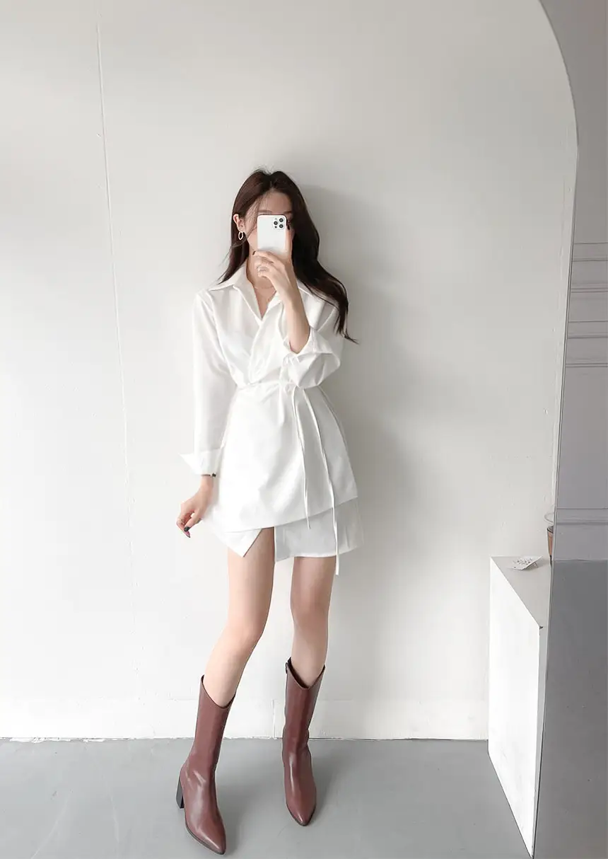 한국식 정장 스타일 뱅드 디테일 셔츠 원피스 상세 이미지 5
