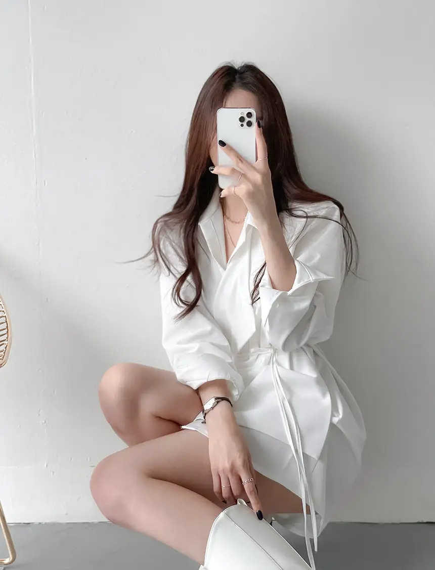 한국식 정장 스타일 뱅드 디테일 셔츠 원피스 상세 이미지 12