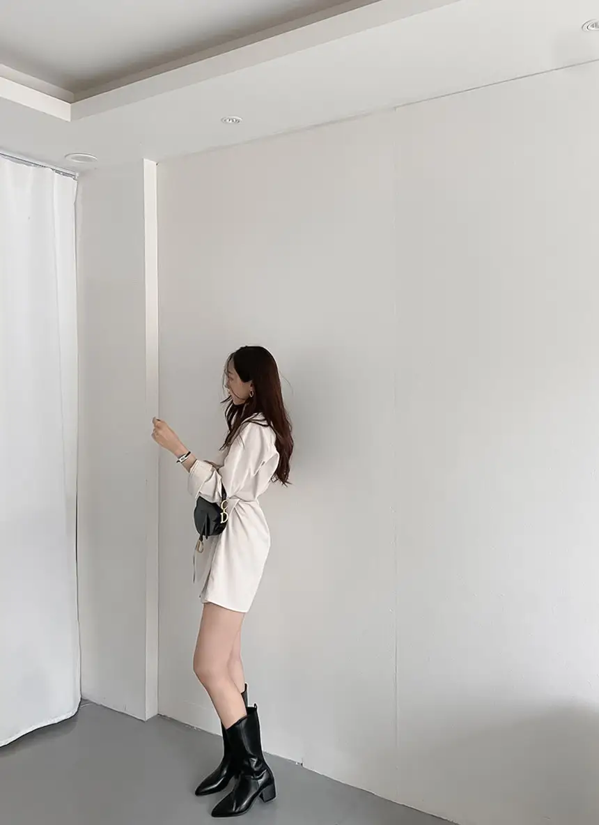 한국식 정장 스타일 뱅드 디테일 셔츠 원피스 상세 이미지 19