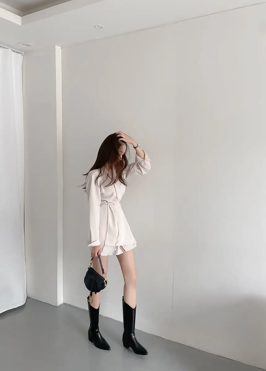 한국식 정장 스타일 뱅드 디테일 셔츠 원피스 상세 이미지 20