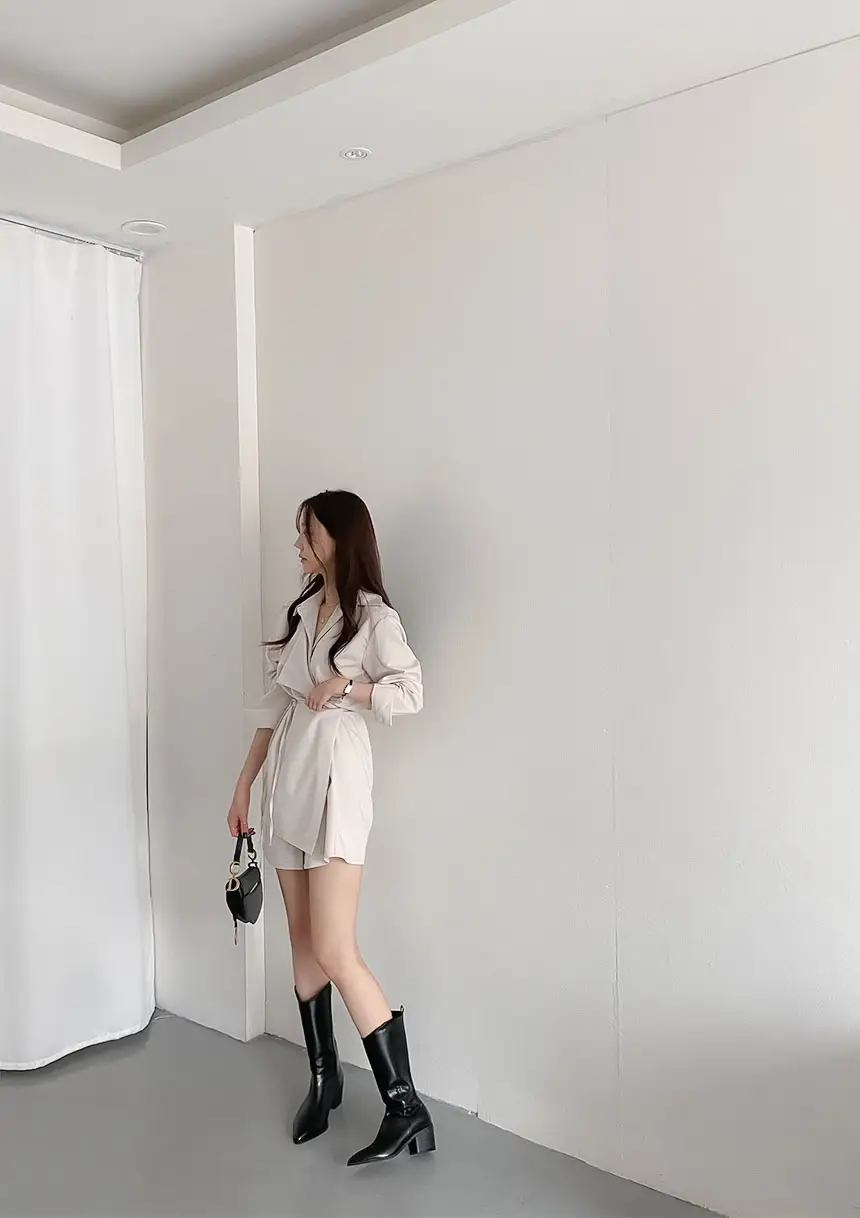 한국식 정장 스타일 뱅드 디테일 셔츠 원피스 상세 이미지 22