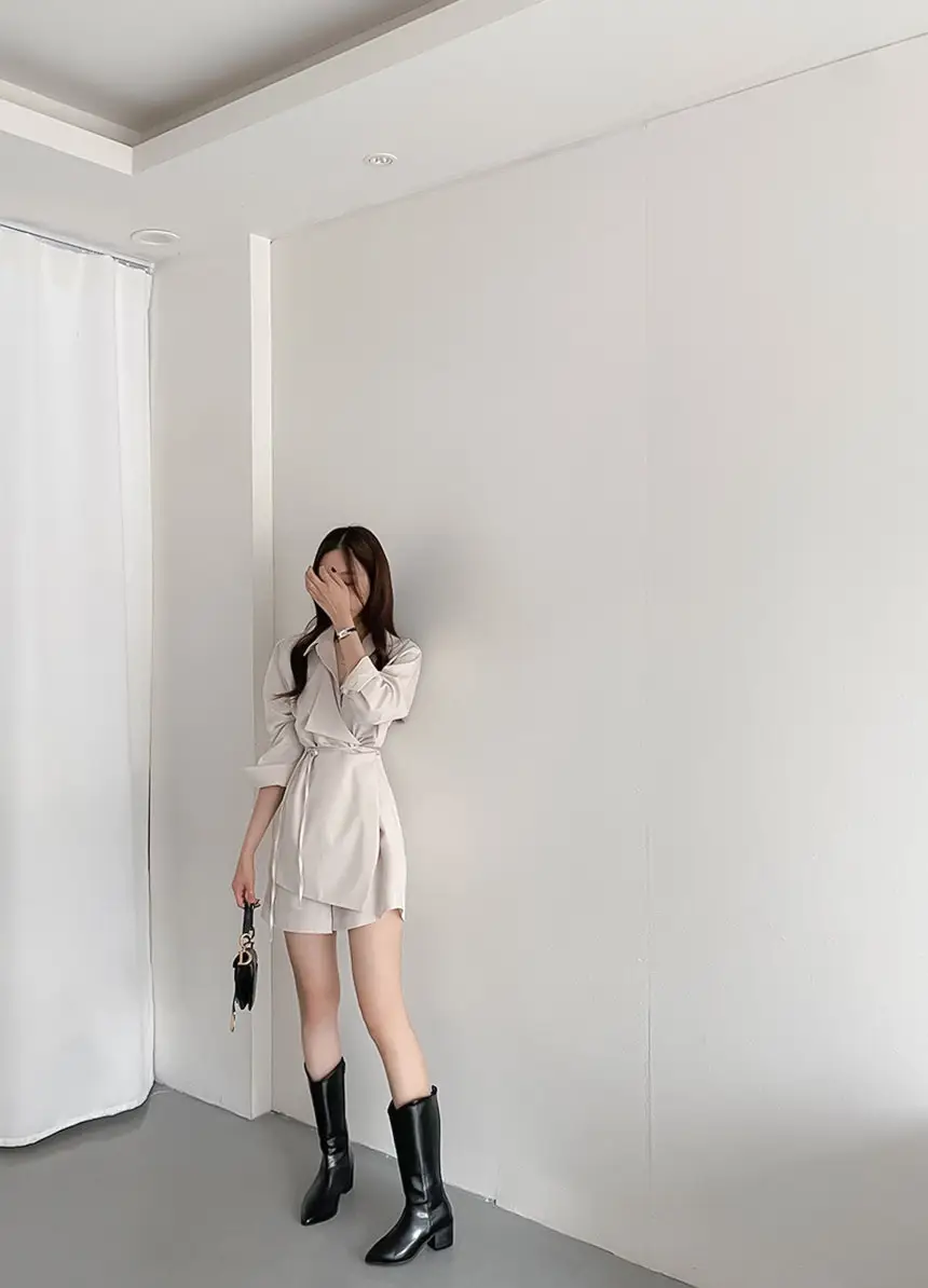 한국식 정장 스타일 뱅드 디테일 셔츠 원피스 상세 이미지 23
