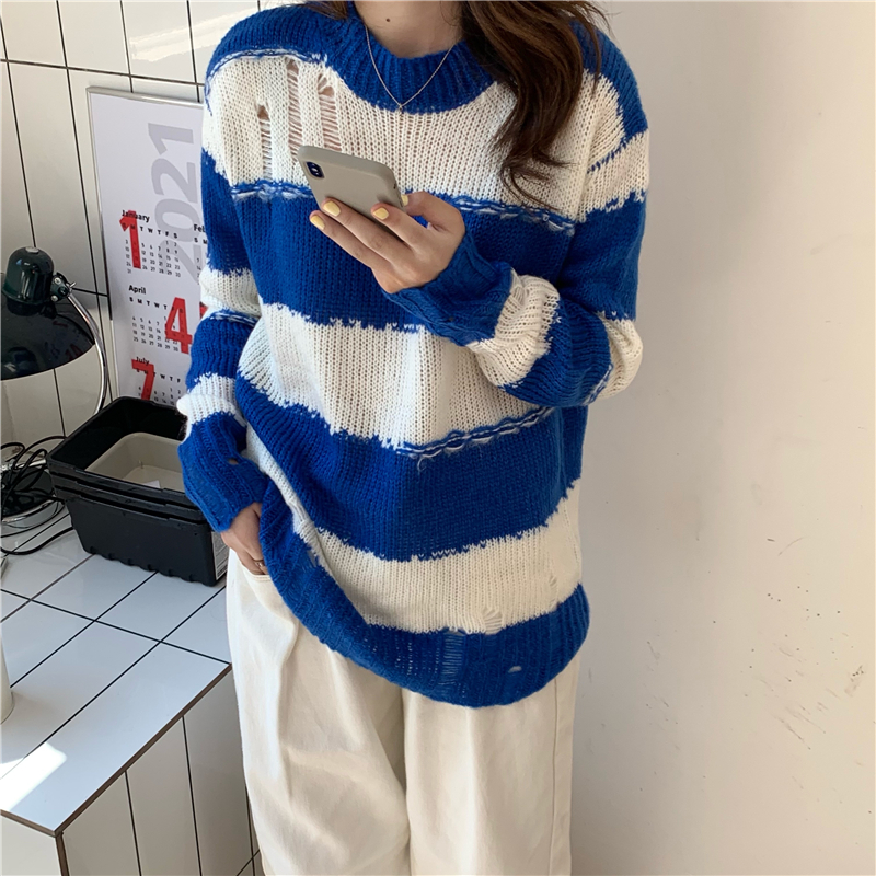 蓝色白色相间毛衣编织图片