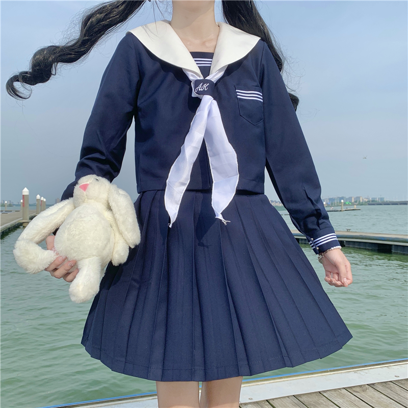 实拍杨超越同款水手服正jk制服深蓝日系校供海军学院风基础款套装