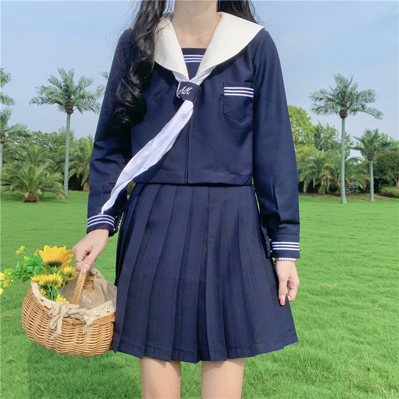 实拍杨超越同款水手服正jk制服深蓝日系校供海军学院风基础款套装