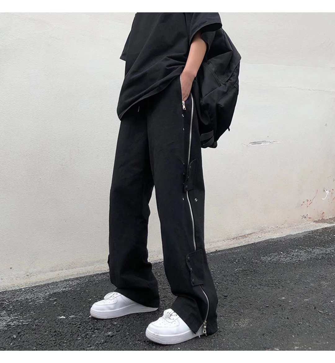 网图春秋季新款工装裤男士潮牌痞帅ins机能港风黑色日系束脚裤子